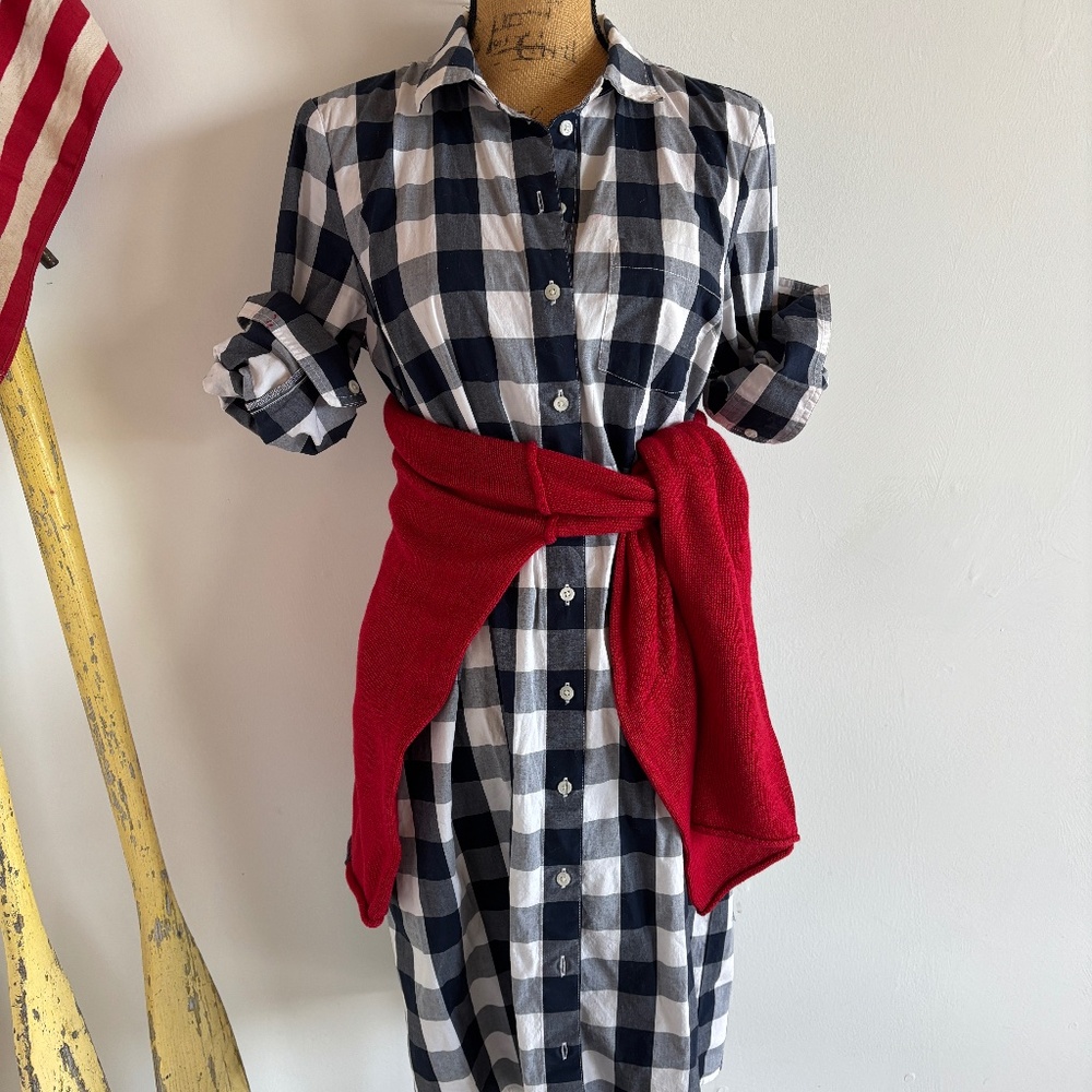J. Crew Factory Navy & White Buffalo Check Dress